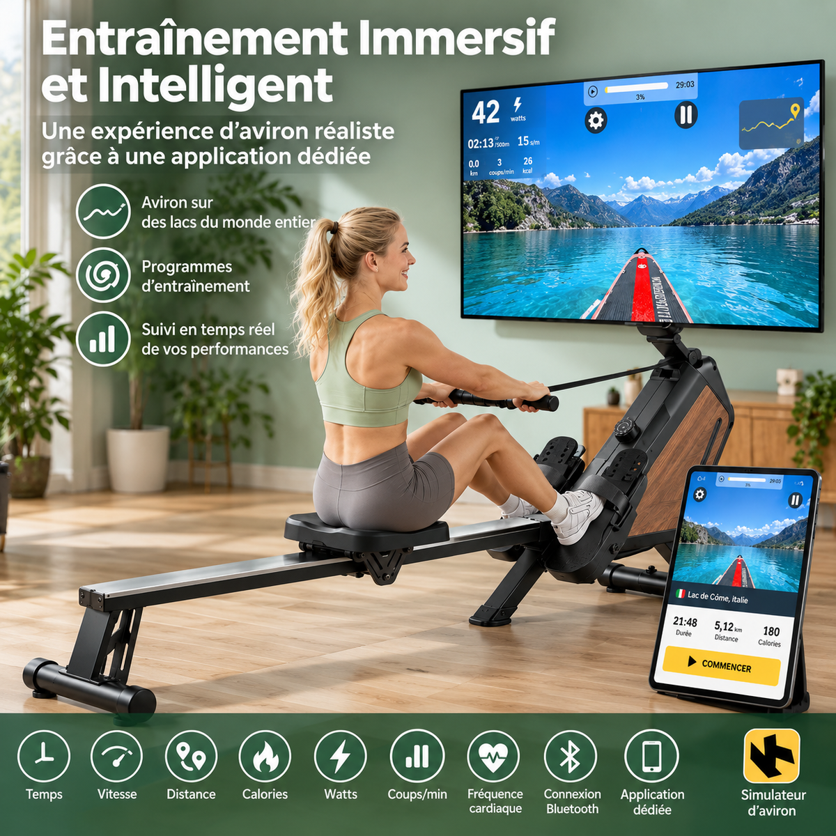 FitFolda RM690 – Rameur à résistance magnétique